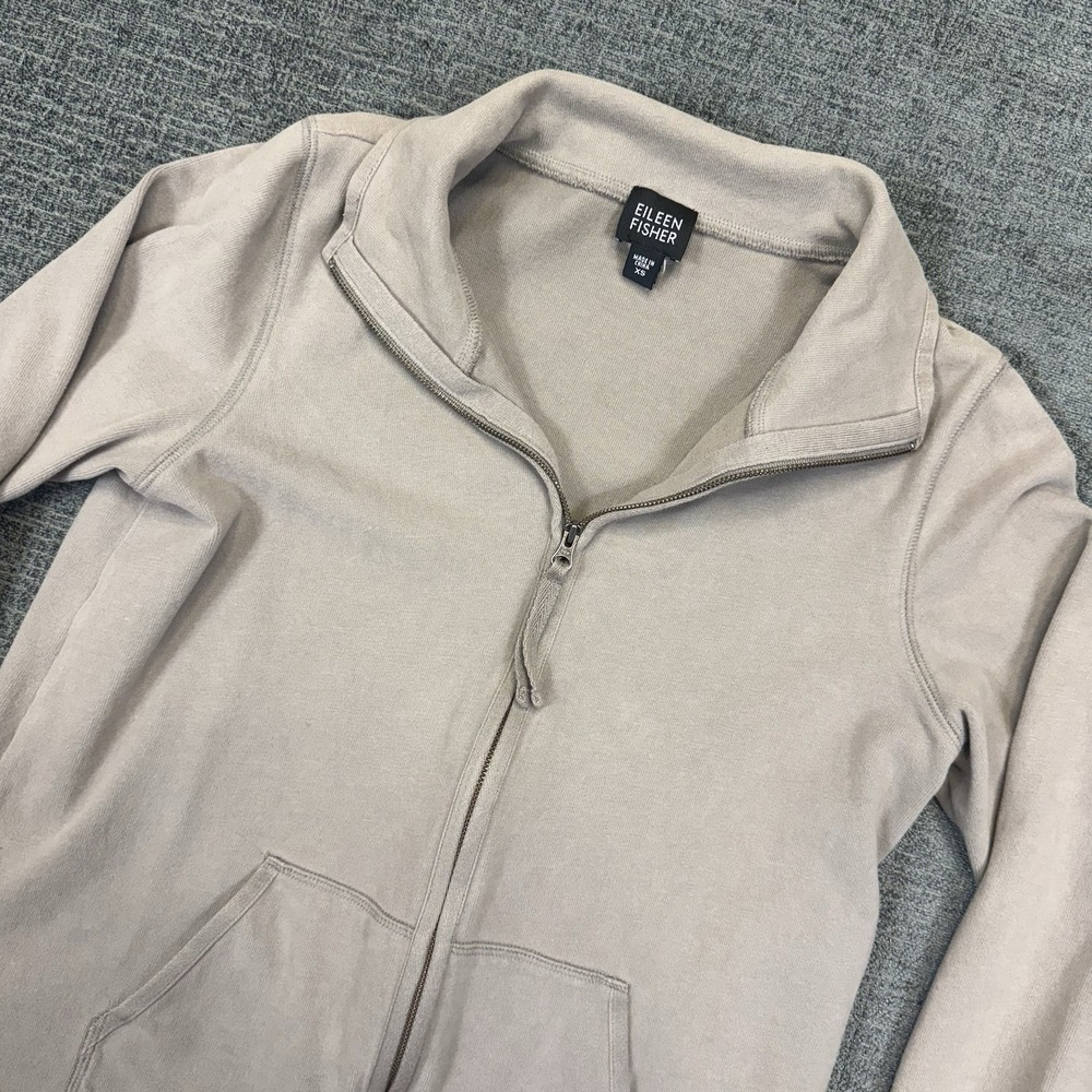 Eileen Fisher Sweater Women's XS Full Zip Tan‎ Soft Cotton Pockets